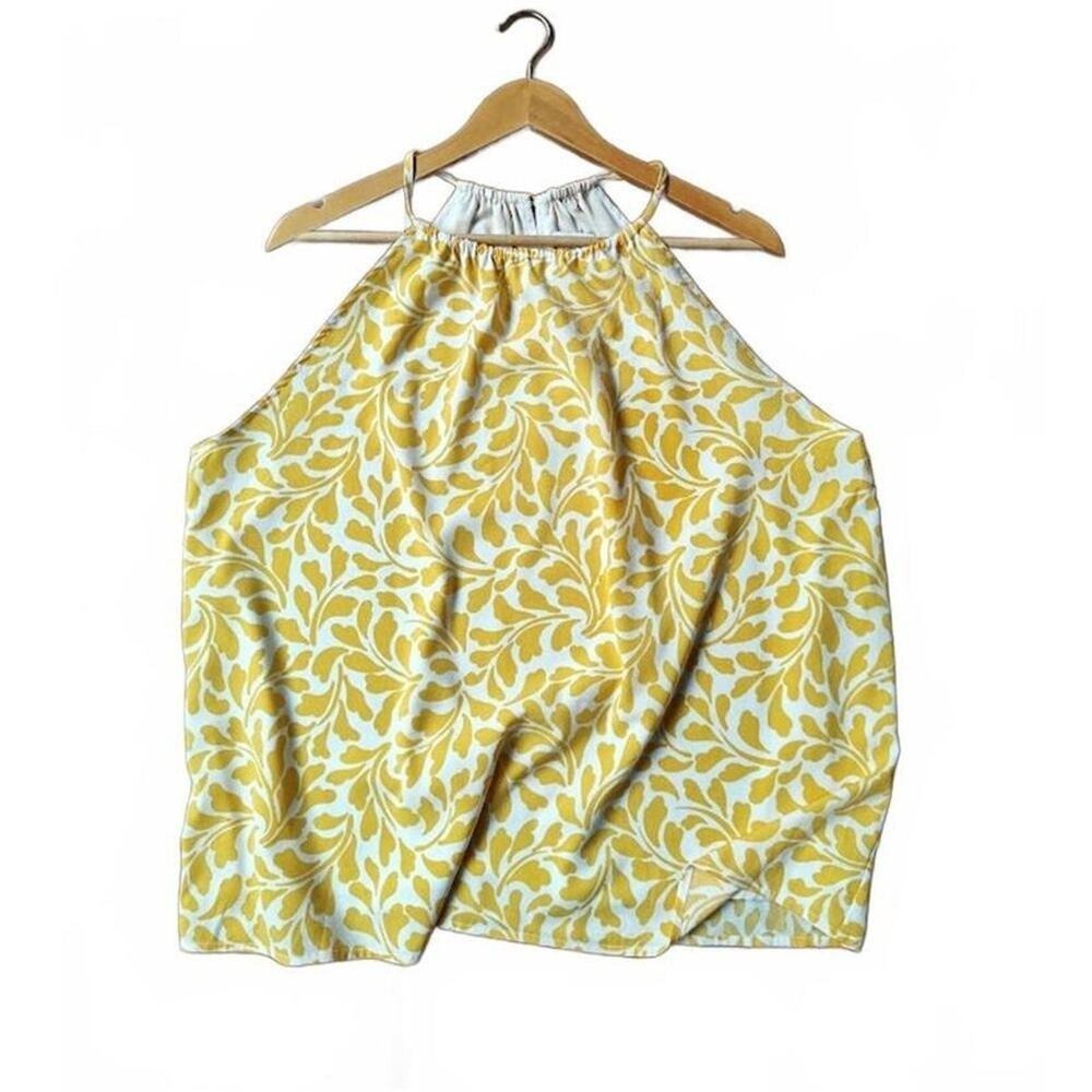 Bar III Yellow White Floral Halter Top XL Sleeveless Blouse Summer